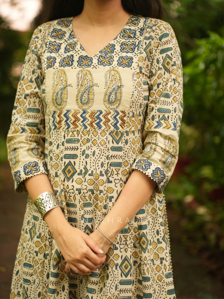 Amrit Cream Cotton Flared Kurta