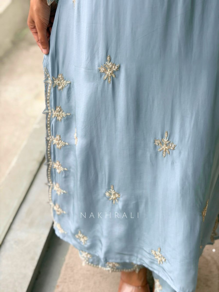 Suvira Grey Georgette Straight Suit Set