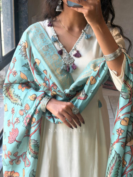 Zyrika Beige Anarkali Suit Set with Floral Dupatta