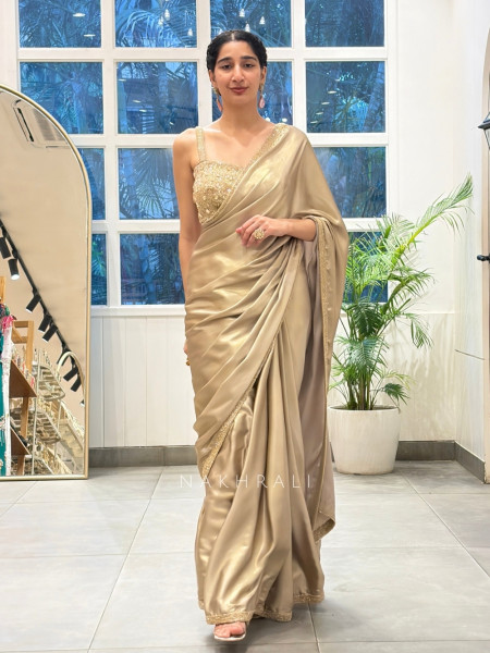 Shamira Golden Saree with Readymade Blouse