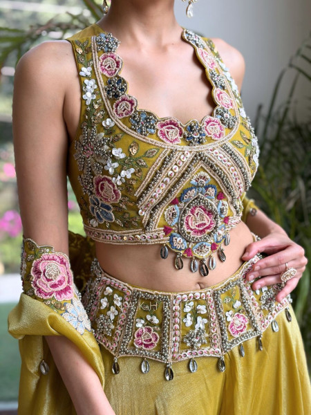 Arabesque Mustard Indo-Western Crop Top Palazzo Set with Cape Jacket