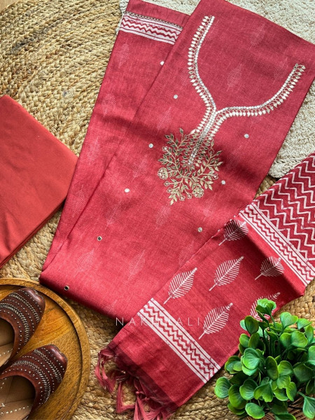 Nooraniya Rust Dress Material with Gota Patti Work