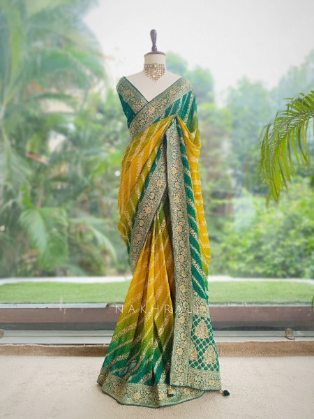 Sarika Green Bandhani Saree With Running Blouse Piece
