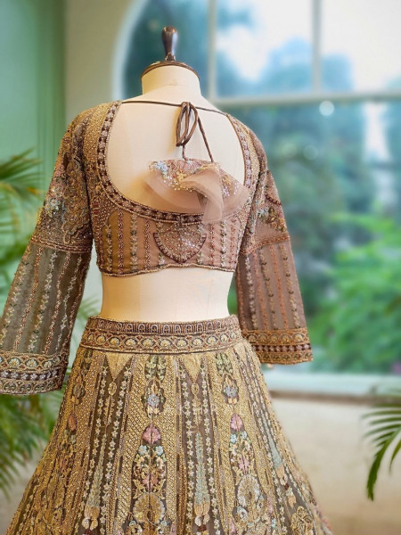 Regal Radiance Brown Embroidered Bridal Lehenga