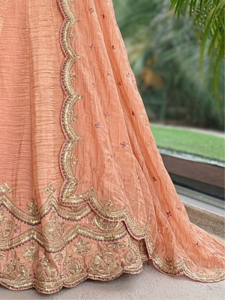 Mehrab-Noor Peach Tussar Lehenga