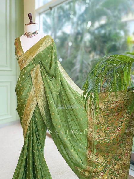 Asmi Green Banarasi Khaddi Georgette  Saree