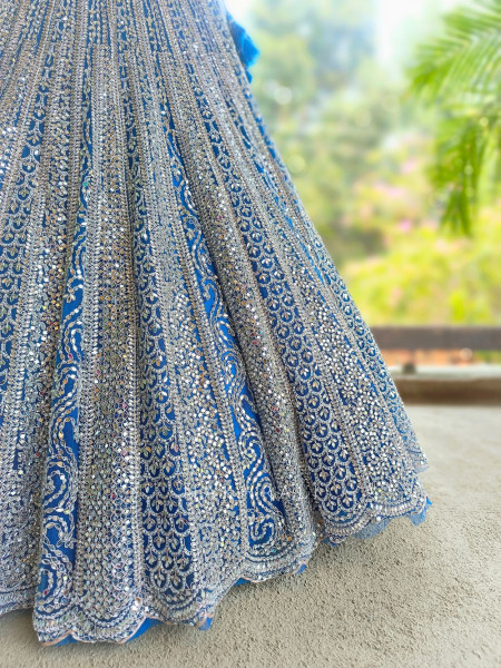 Rivarka Royal Blue Mirror and Bead Embroidered Bridal Lehenga
