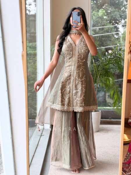 Nazakat-e-Zari Brown Crushed Sharara Set
