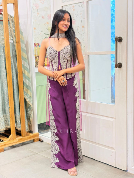 Averra Wine Embroidered Indo-Western Co-ord Set