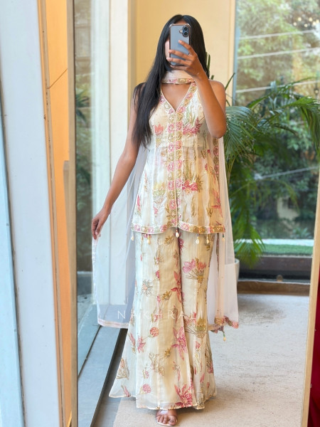 Willow Bloom Off White Indo-Western Palazzo Kurta Set
