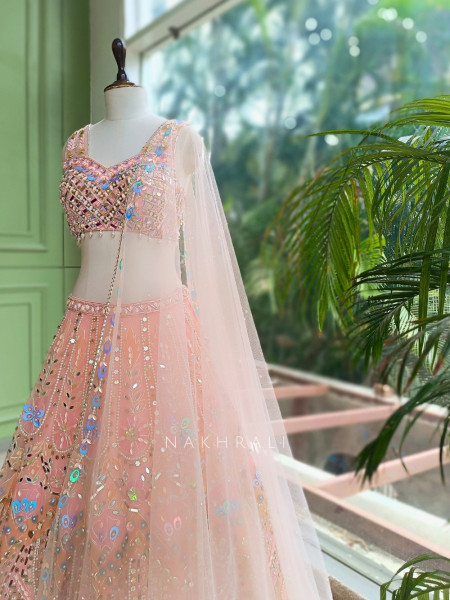 Mrinalika Pink Lehenga Set With Bead, Pearl and Sequin Work