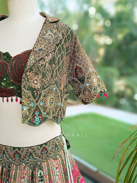 Wildrose Green Indo-Western Jacket Lehenga