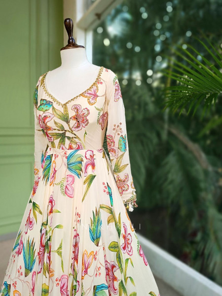 Ivana Ivory Floral Anarkali Set with Embellished Dupatta