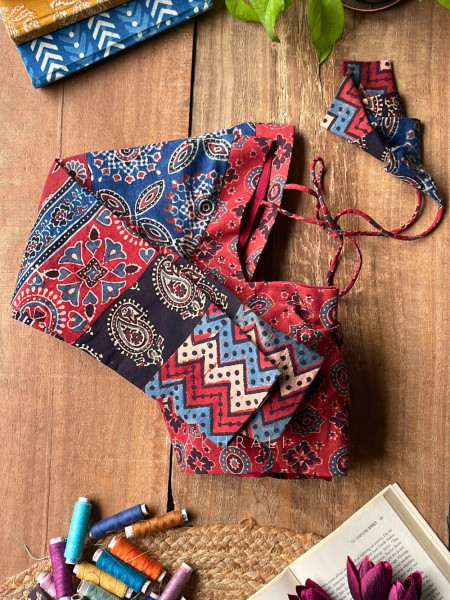 Sutr-rang Maroon Blouse Mixed Print Detail