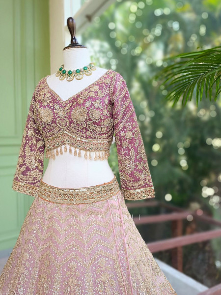 Rivara Baby Pink Lehenga Set with Heavy Zari Sequin Work