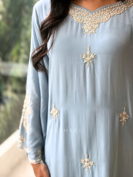 Suvira Grey Georgette Straight Suit Set