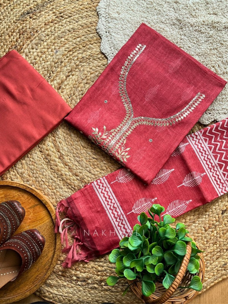 Nooraniya Rust Dress Material with Gota Patti Work