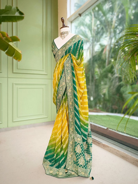 Sarika Green Bandhani Saree With Running Blouse Piece