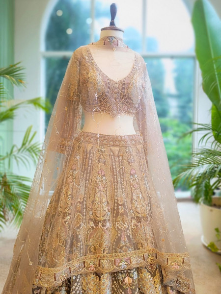 Regal Radiance Brown Embroidered Bridal Lehenga