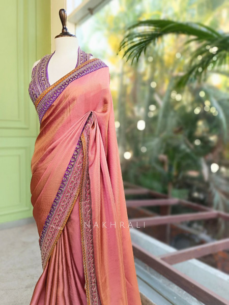 Nazara Onion Pink Satin Saree with Embroidered Sequin Blouse