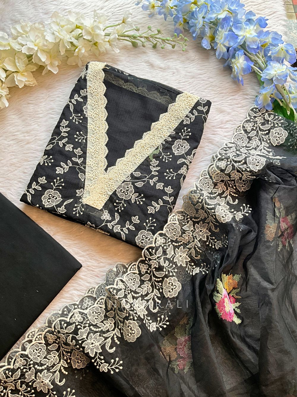 embroidered dress material Black Cotton Embroidered Unstitch Dress Materialin the USA & Worldwide