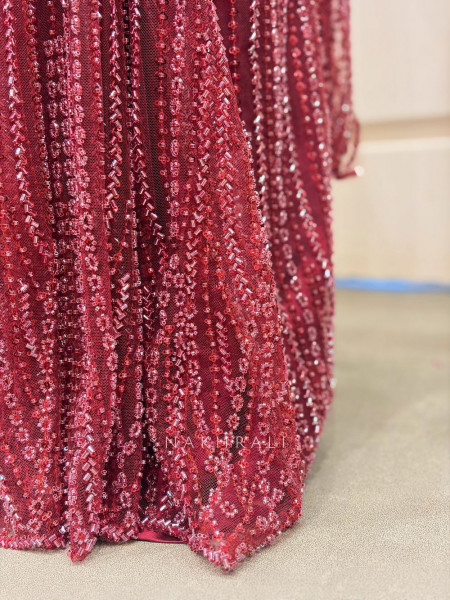 Tarini Red Beaded Drape Saree