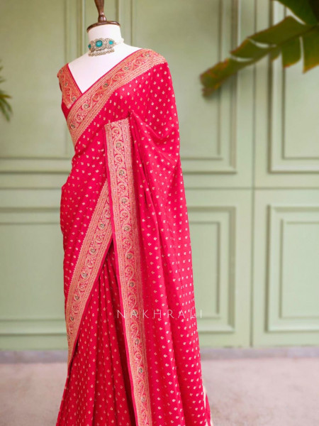 Raaj-Kamal Red Saree with Golden Zari Detailing