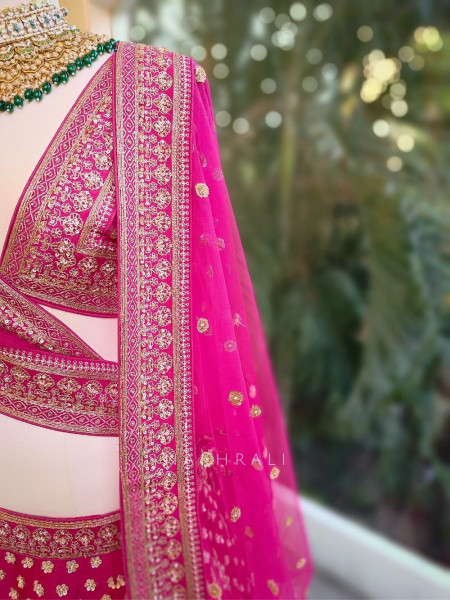 Aarunya Magenta Silk Bridal Lehenga with Zardozi & Sequin Detailing