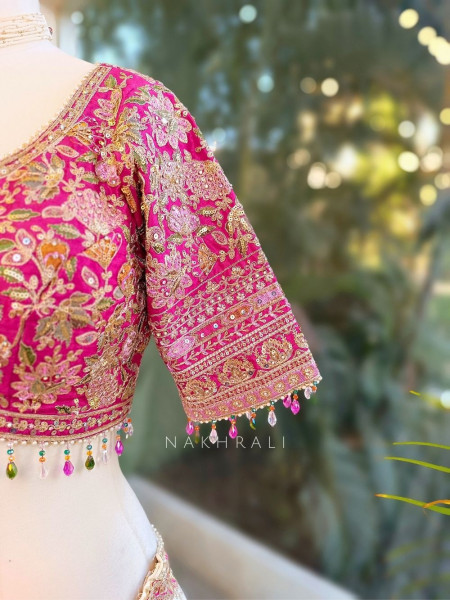 Marvena Magenta White Brocade Lehenga Set with Embroidery Work