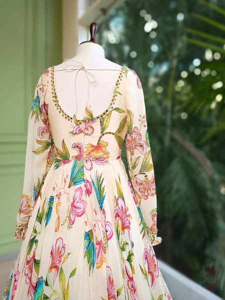 Ivana Ivory Floral Anarkali Set with Embellished Dupatta