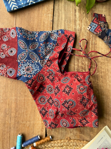 Sutr-rang Maroon Blouse Mixed Print Detail