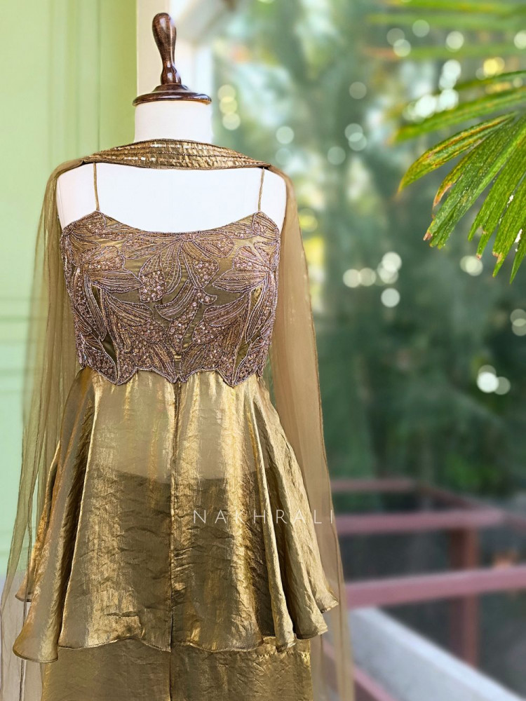 Image of Zeraya Green Embroidered Peplum Palazzo Set