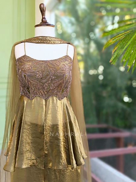 Zeraya Green Embroidered Peplum Palazzo Set