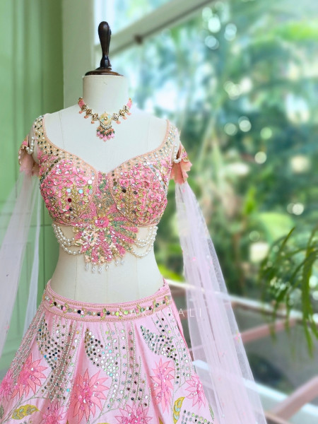 Gulabi Naznin Mirror Work Carnival Cape Lehenga Set