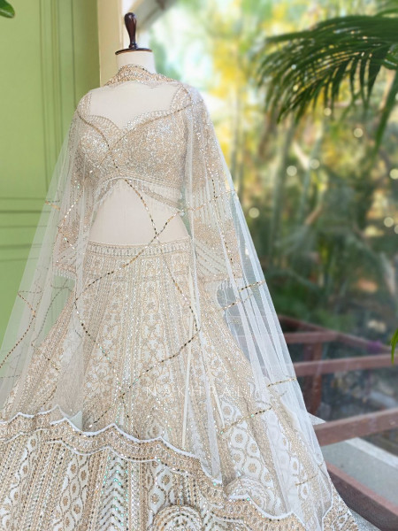 Imperial Off White Lehenga with Mirror Work and Embroidery