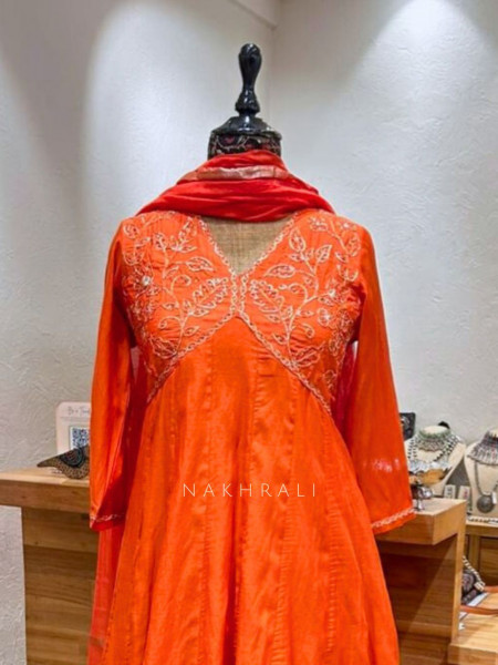 Kanira Orange Gharara Suit Set with Zari Detailing