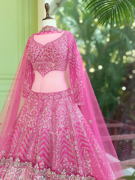 Bairan Mirror and Bead Embroidered Bridal Lehenga