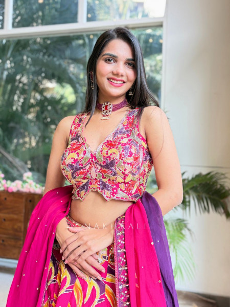 Zarina Magenta Silk Blend Lehenga Set with Sequin & Cut Dana Work
