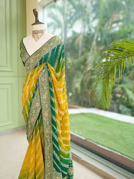 Sarika Green Bandhani Saree With Running Blouse Piece