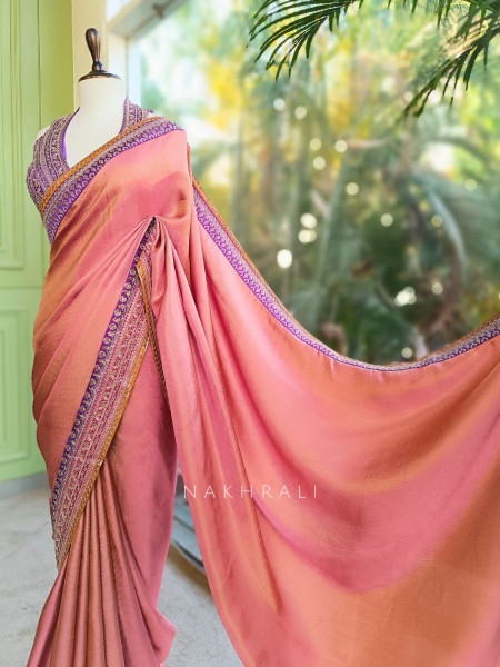 Nazara Onion Pink Satin Saree with Embroidered Sequin Blouse