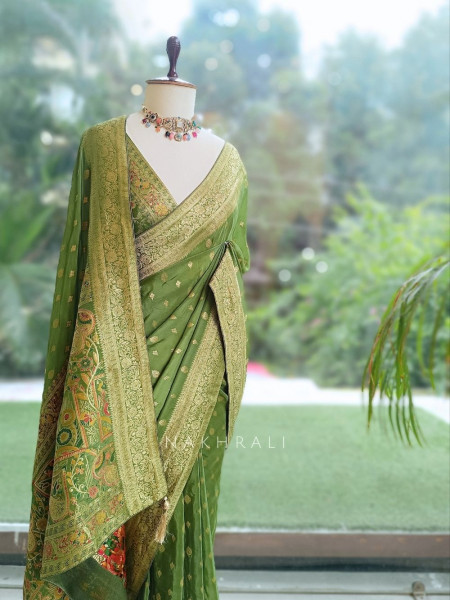 Asmi Green Banarasi Khaddi Georgette  Saree