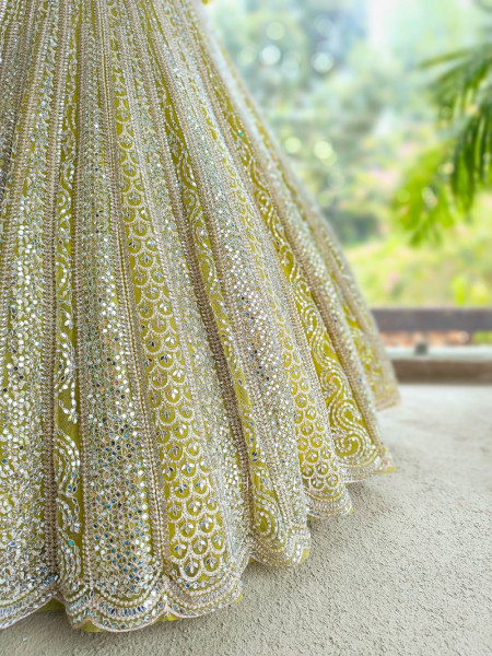 Rivarka Yellow  Mirror and Bead Embroidered Bridal Lehenga