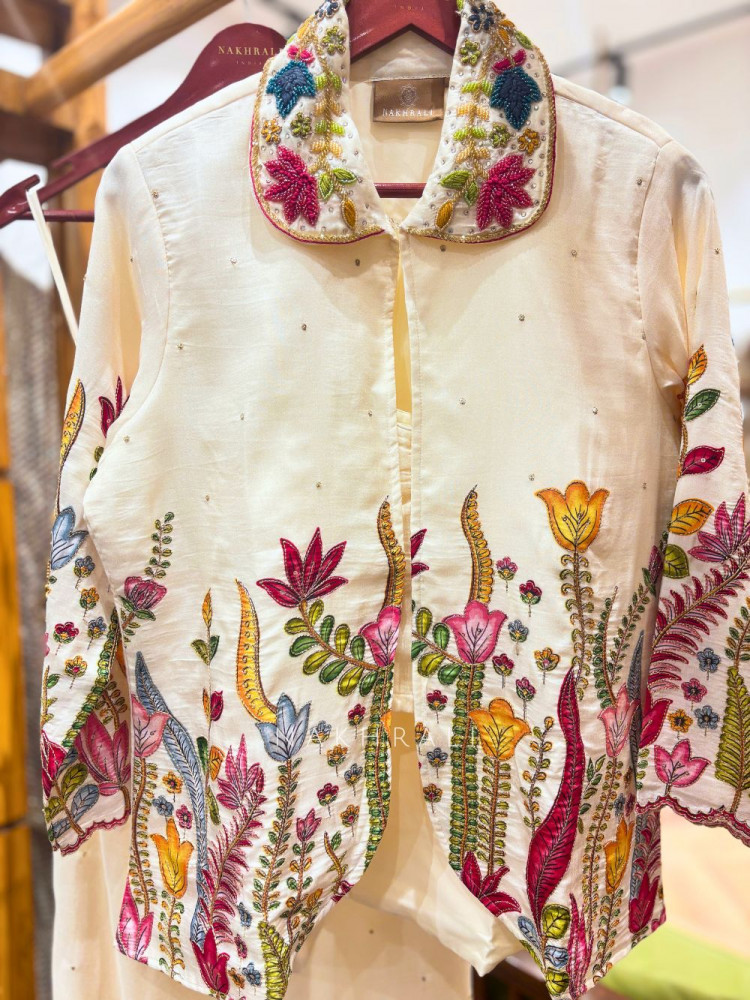 Image of Bloomtrail Cream Co-ord Set with Embroidery Detailing