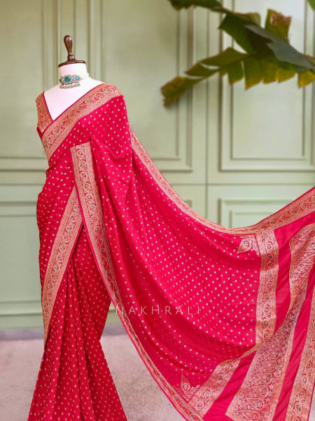 Raaj-Kamal Red Saree with Golden Zari Detailing