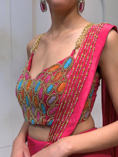 Meira Magenta Embroidered Drape Saree