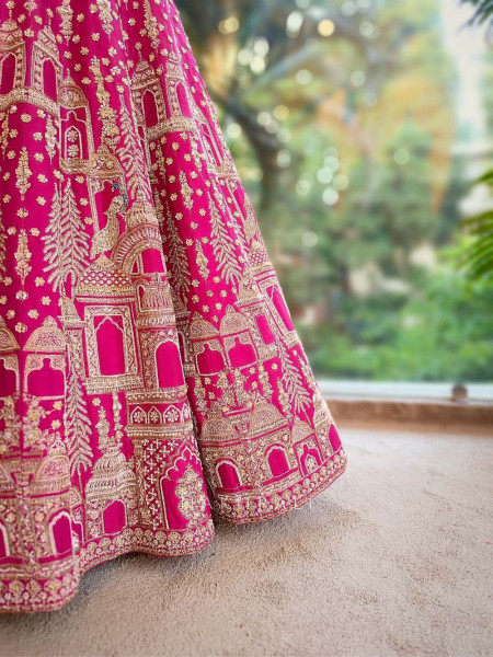 Aarunya Magenta Silk Bridal Lehenga with Zardozi & Sequin Detailing