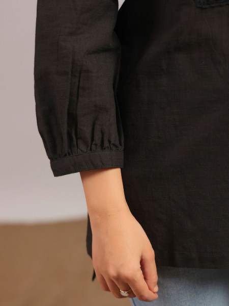 Threaded Ease Black Short Kurta