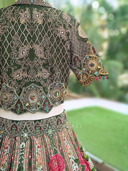Wildrose Green Indo-Western Jacket Lehenga
