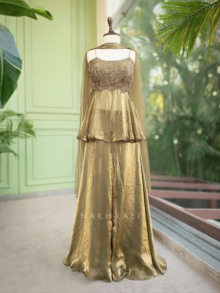 Zeraya Green Embroidered Peplum Palazzo Set