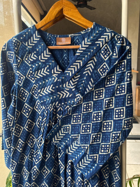 Taamara Blue Cotton Block Print Top